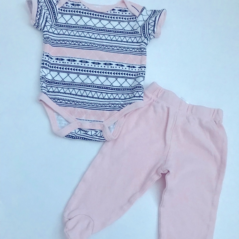 onesie and footed pants 3-6 months baby girl pink white and black